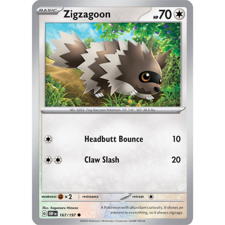 Zigzagoon 167/197 - Obsidian Flames Enkeltkort