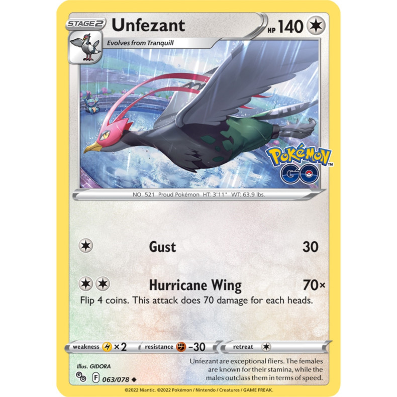 Unfezant 063/078 - Pokemon Go Enkeltkort